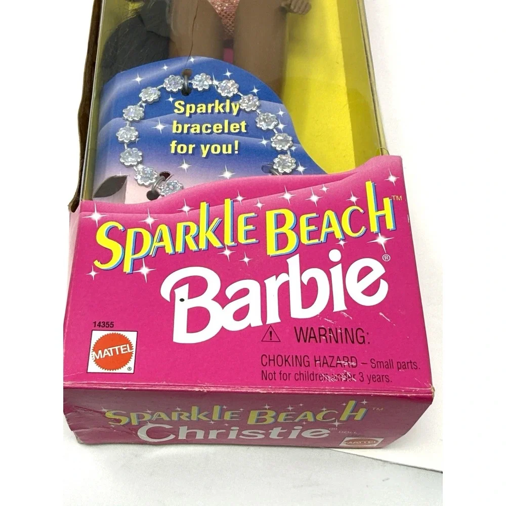 1995 Mattel Sparkle Beach Christie Barbie Doll #14355 NRFB Bracelet Vintage